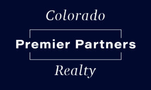 Dark blue logo background with "Colorado Premier Partners Realty" written in white text